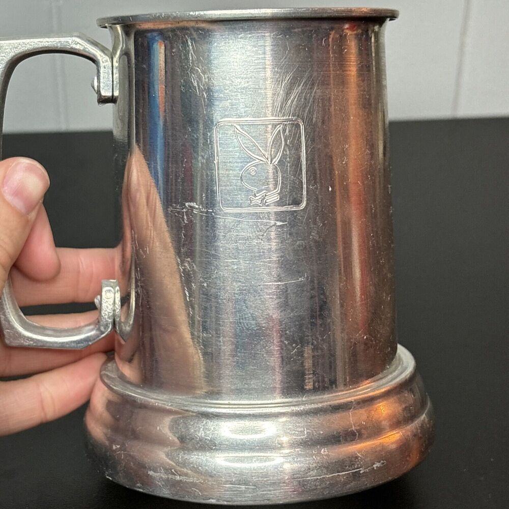 Playboy Bunny Beer Mug/Stein 1970's Aluminum Clear Bottom- Playboy Logo 4.75" - Picture 8 of 8